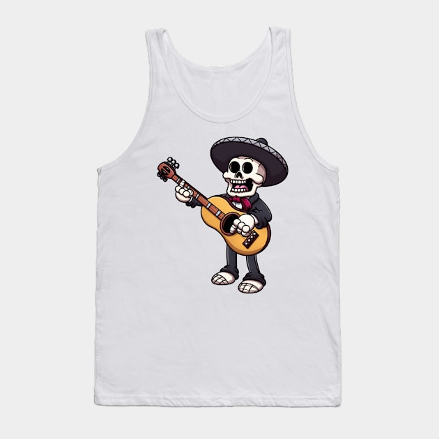 Mariachi Skeleton Playing The Guitar Tank Top by TheMaskedTooner